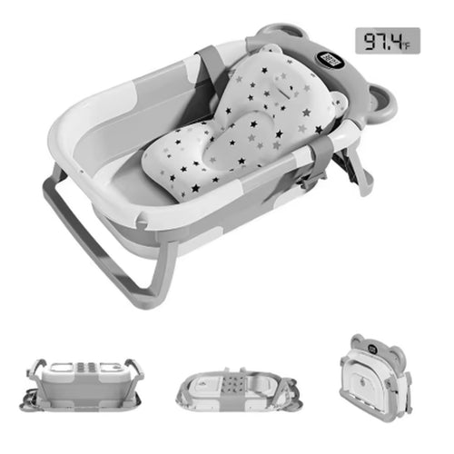 Foldable Baby Bath Tub with Built-In Thermometer